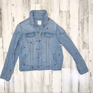 Francesca’s | Floral Denim Button Long Sleeve Top